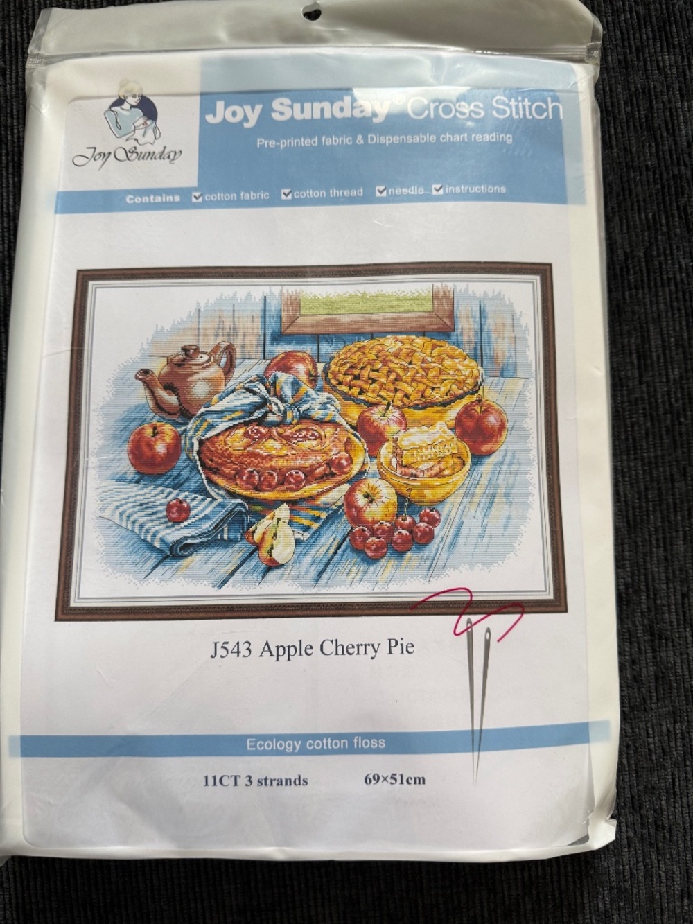 Apple Cherry Pie Joy Sunday Cross Stitch Kit 11 CT Pre-Printed Aida NEW